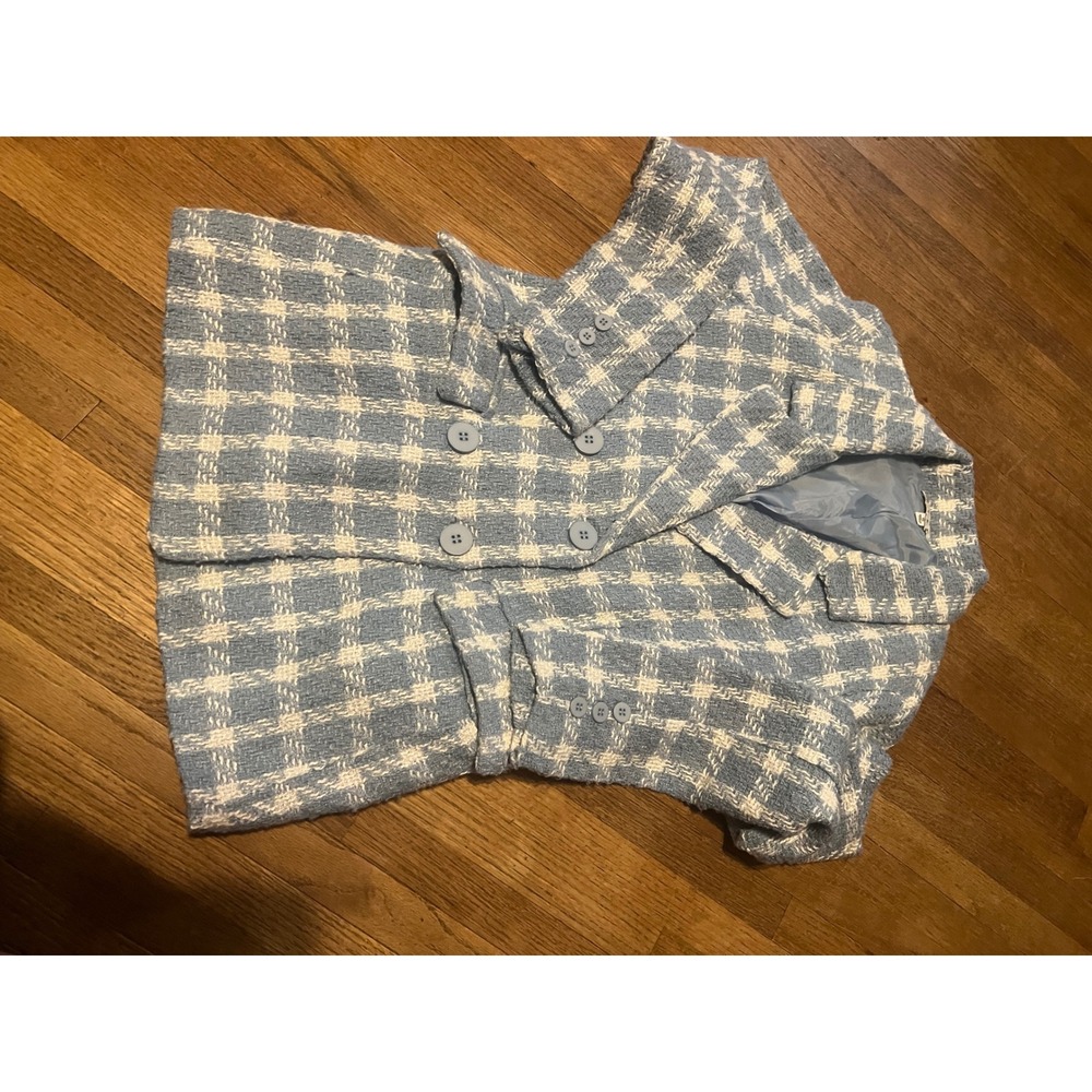 HYFVE Blue White Plaid Tweed Double Breasted Blazer Jacket Womens S Quiet Luxury - Picture 9 of 10